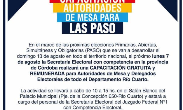 Elecciones PASO: Capacitación para Autoridades de Mesa