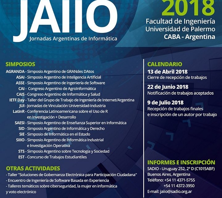 Se realizarán las Jornadas Argentinas de Informática