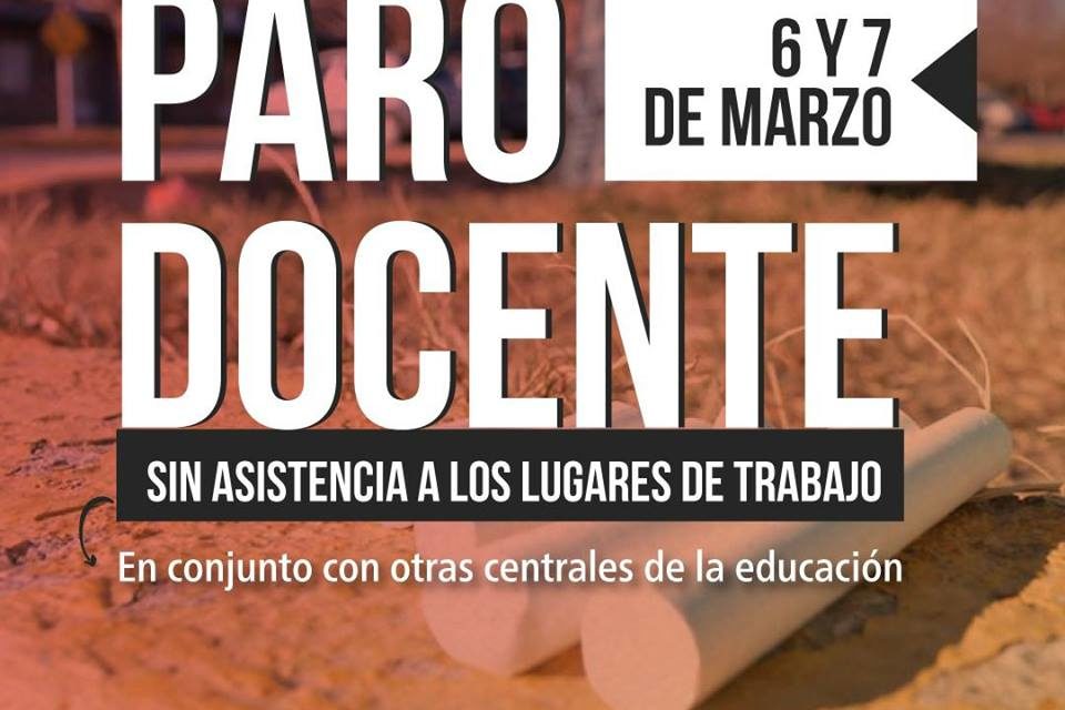 Paro docente sin asistencia a lugares de trabajo y volanteada