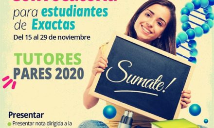 Convocatoria de Exactas para estudiantes tutores pares de ingresantes 2020
