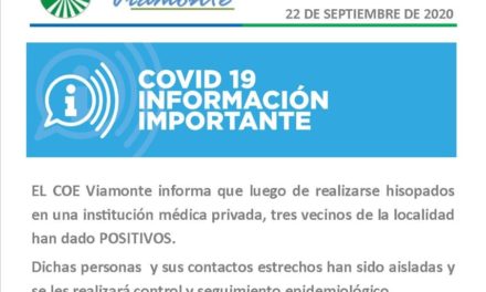 Viamonte reportó sus tres primeros casos de coronavirus