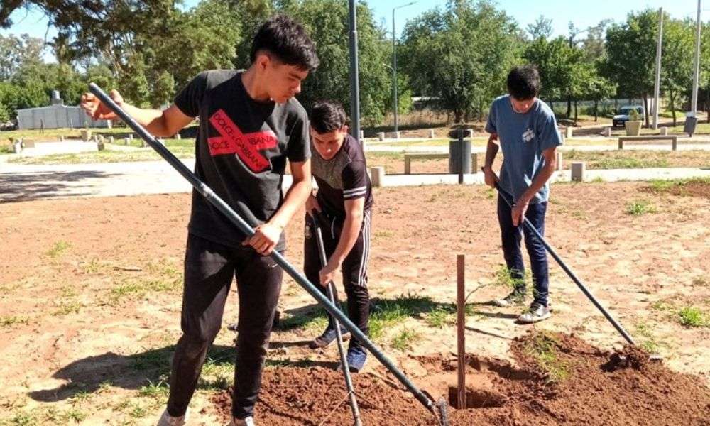 Bengolea: Alumnos del IPEA N°81 forestaron la Plaza Malvinas Argentinas